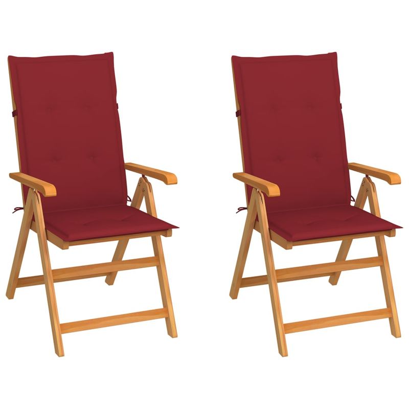 Sedie-da-Giardino-4-pz-con-Cuscini-Rosso-Vino-Massello-di-Teak