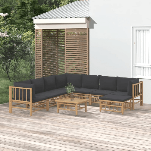 Set-Salotto-da-Giardino-9pz-con-Cuscini-Grigio-Scuro-Bambu