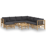 Set-Salotto-da-Giardino-9pz-con-Cuscini-Grigio-Scuro-Bambu