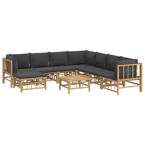 Set-Salotto-da-Giardino-9pz-con-Cuscini-Grigio-Scuro-Bambu