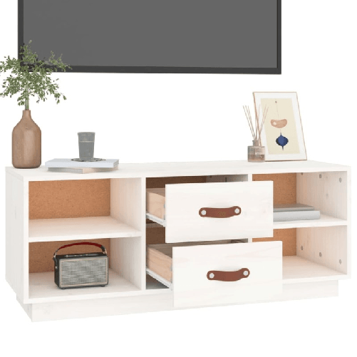 Mobile-Porta-TV-Bianco-100x34x40-cm-in-Legno-Massello-di-Pino