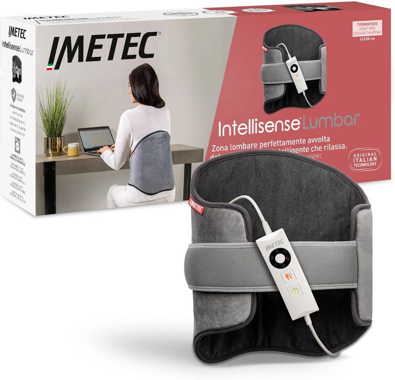 Imetec-Intellisense-Lumbar-termoforo-cuscino-termico-per-zona-lombare-con-fascia-elastica-Rapido-riscaldamento-Tessuto-anallergico-5-temperature-Electro-block-di-sicurezza-Lavabile-61x38-cm