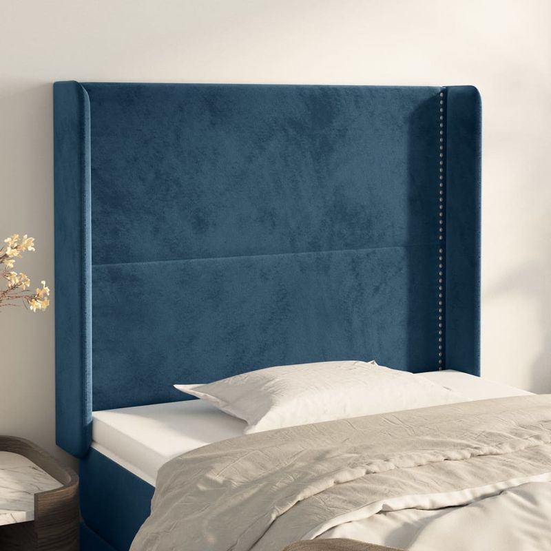 Testiera-ad-Orecchio-Blu-Scuro-93x16x118-128-cm-in-Velluto