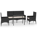 vidaXL-Set-Divani-da-Giardino-4-pz-con-Cuscini-Nero-in-Polyrattan