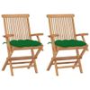 vidaXL-Sedie-da-Giardino-con-Cuscini-Verdi-2-pz-in-Massello-di-Teak
