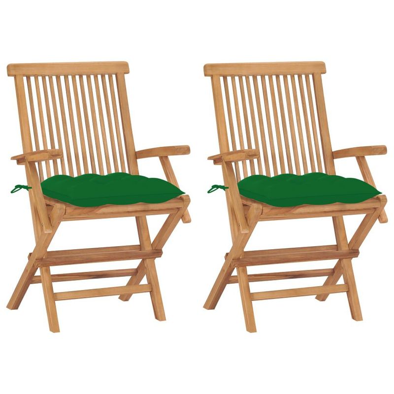 vidaXL-Sedie-da-Giardino-con-Cuscini-Verdi-2-pz-in-Massello-di-Teak