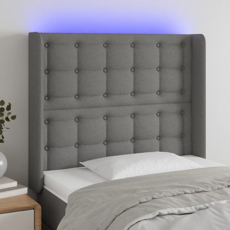 Testiera-a-LED-Grigio-Scuro-103x16x78-88-cm-in-Tessuto