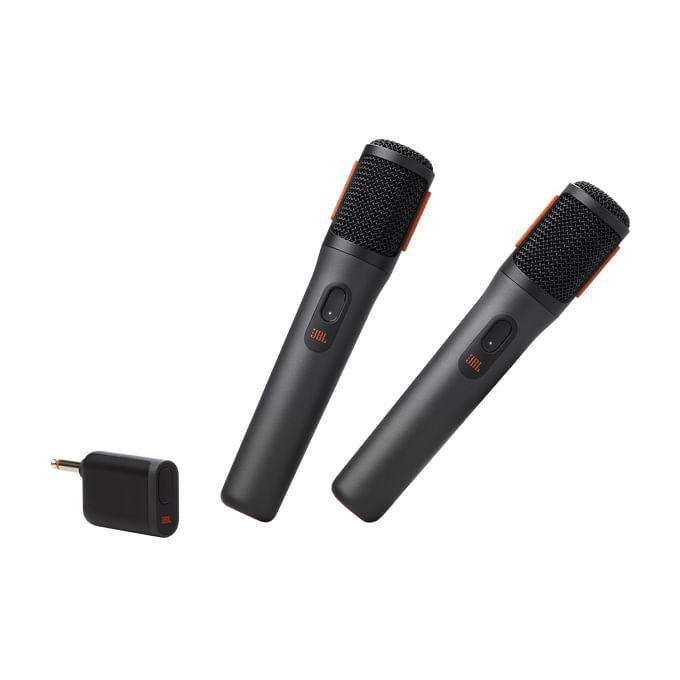 JBL-Wireless-Microphone-Set-con-2-Microfoni-Wireless-e-Ricevitore-Wireless-UHF-a-2-Canali-Ricaricabile-Pattern-Polare-Cardioide-Compatibili-con-Diffusori-PartyBox-Incluse-Batterie-AA-Nero