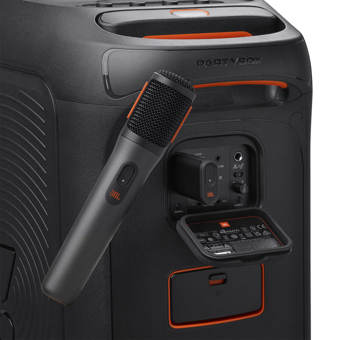 JBL-Wireless-Microphone-Set-con-2-Microfoni-Wireless-e-Ricevitore-Wireless-UHF-a-2-Canali-Ricaricabile-Pattern-Polare-Cardioide-Compatibili-con-Diffusori-PartyBox-Incluse-Batterie-AA-Nero