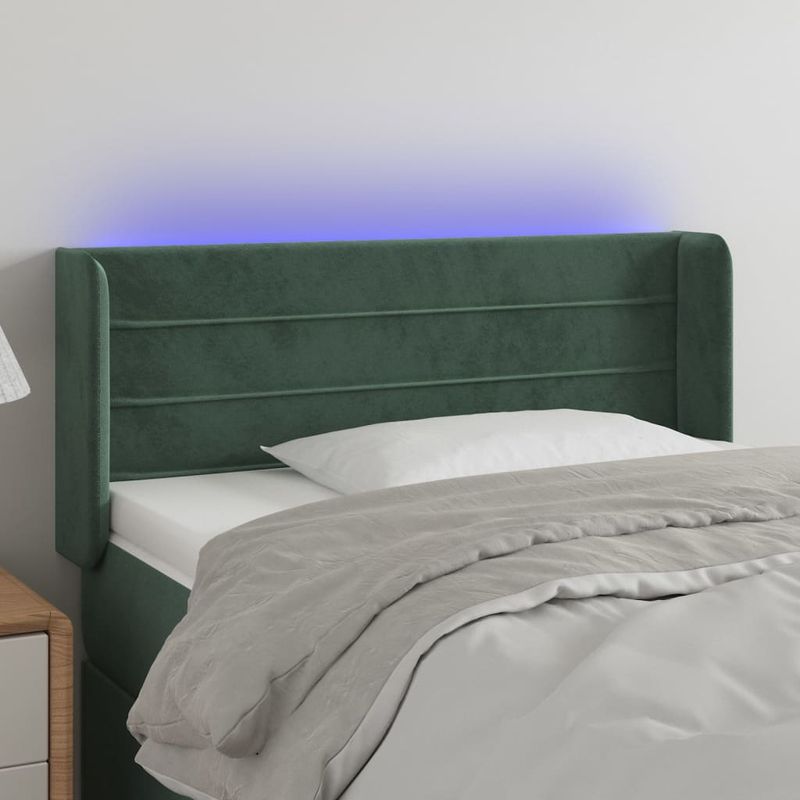 Testiera-a-LED-Verde-scuro-93x16x78-88-cm-in-Velluto