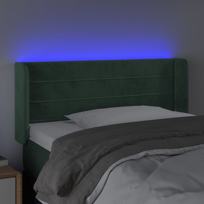 Testiera-a-LED-Verde-scuro-93x16x78-88-cm-in-Velluto