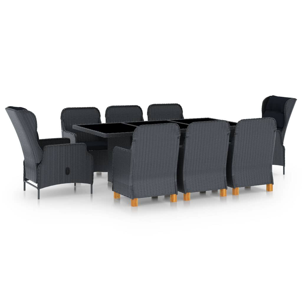 VidaXL Set Pranzo da Giardino 9 pz con Cuscini Polyrattan Grigio Scuro