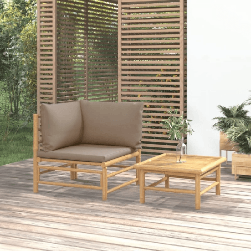 vidaXL-Set-Salotto-da-Giardino-2pz-con-Cuscini-Tortora-Bambu