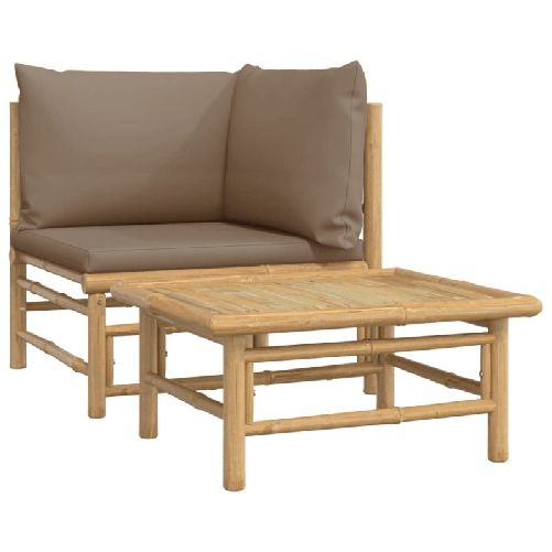 vidaXL-Set-Salotto-da-Giardino-2pz-con-Cuscini-Tortora-Bambu