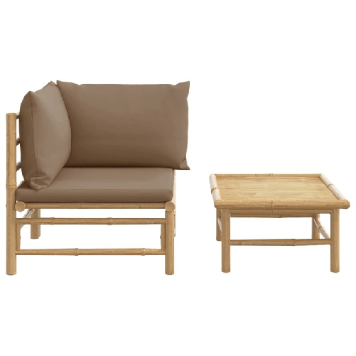 vidaXL-Set-Salotto-da-Giardino-2pz-con-Cuscini-Tortora-Bambu