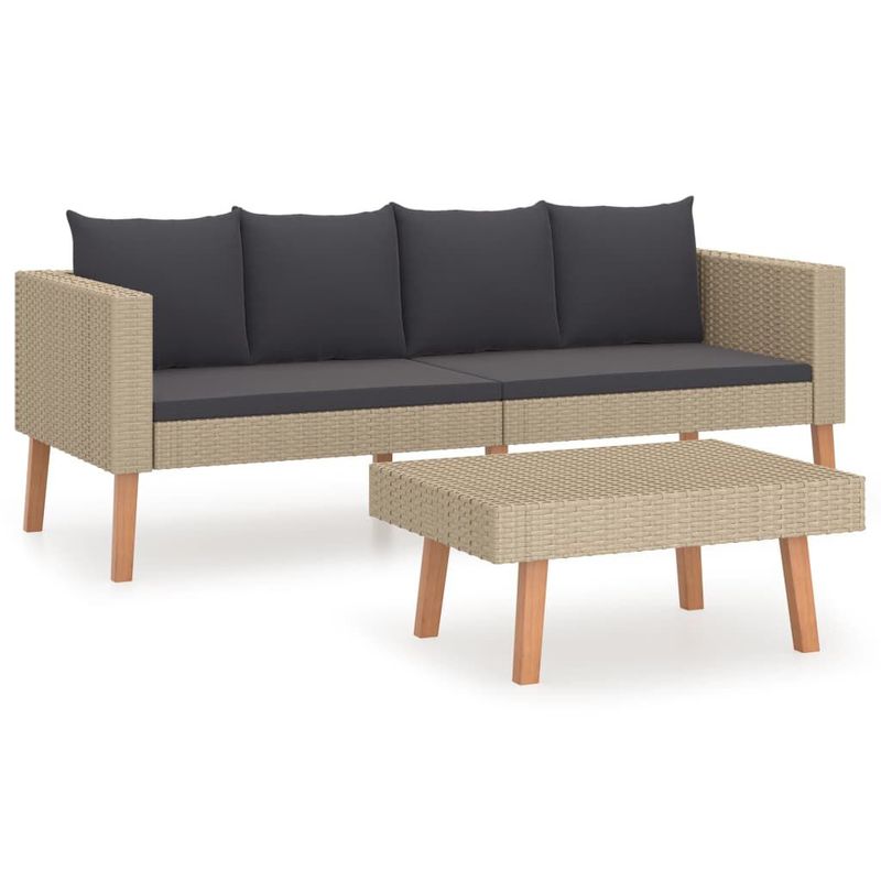 vidaXL-Set-Divani-da-Giardino-2-pz-con-Cuscini-in-Polyrattan-Beige