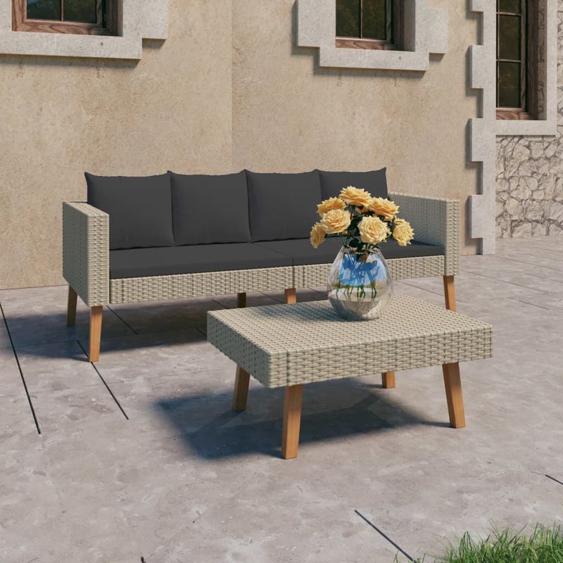 vidaXL-Set-Divani-da-Giardino-2-pz-con-Cuscini-in-Polyrattan-Beige