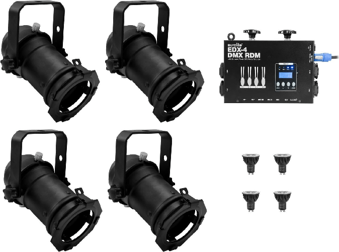 EUROLITE Set 4x PAR-16 spot sw dim2warm  pacchetto dimmer LED EDX-4 DMX RDM (20000694)