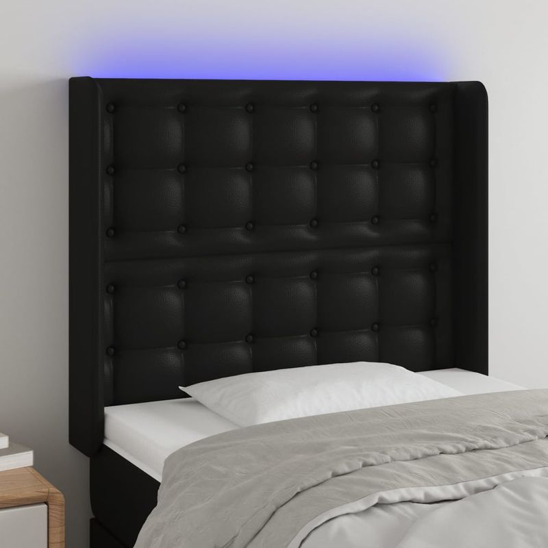 Testiera-a-LED-Nera-147x16x118-128-cm-in-Similpelle