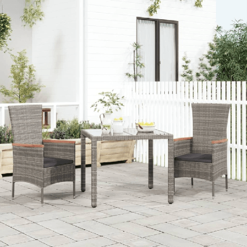 Sedie-da-Giardino-con-Cuscini-2-pz-in-Polyrattan-Grigie