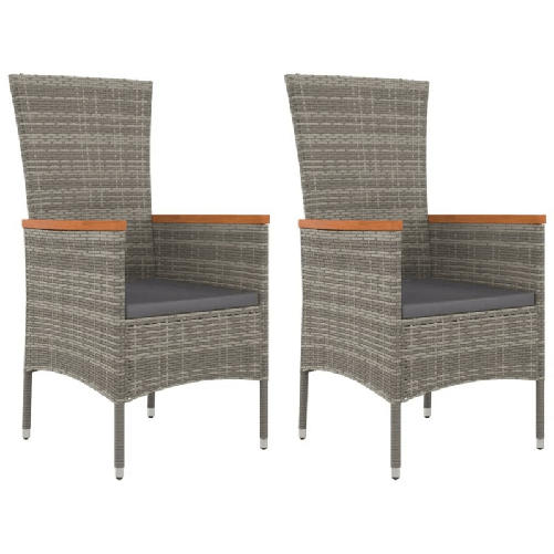 Sedie-da-Giardino-con-Cuscini-2-pz-in-Polyrattan-Grigie