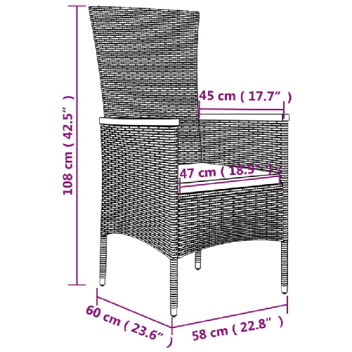 Sedie-da-Giardino-con-Cuscini-2-pz-in-Polyrattan-Grigie