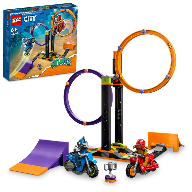 LEGO-City-Stuntz-60360-Sfida-Acrobatica--Anelli-Rotanti-Gare-per-1-o-2-Giocatori-con-Moto-Giocattolo-Giochi-per-Bambini