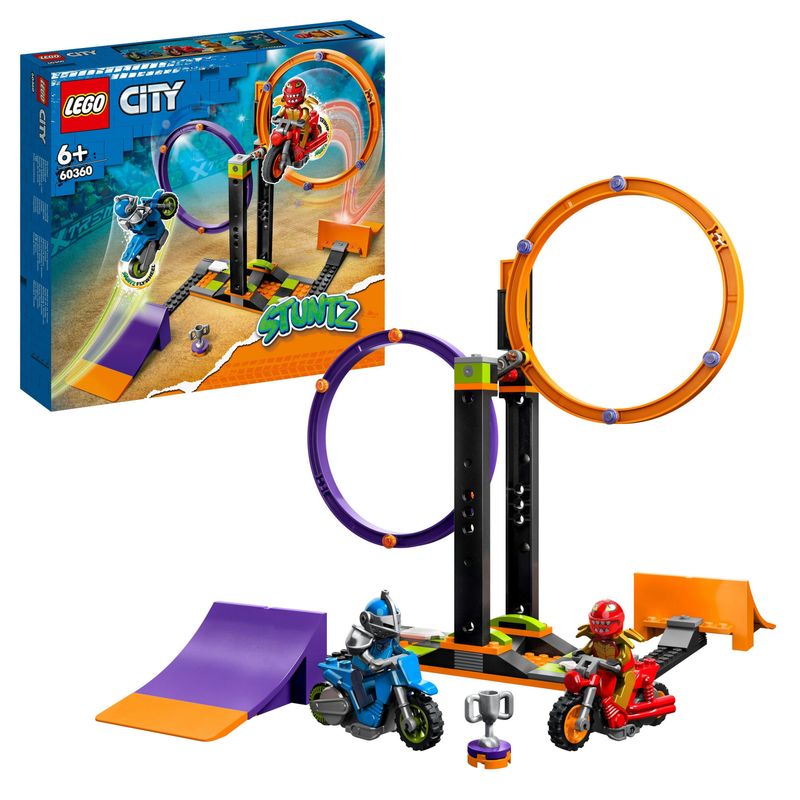 LEGO-City-Stuntz-60360-Sfida-Acrobatica--Anelli-Rotanti-Gare-per-1-o-2-Giocatori-con-Moto-Giocattolo-Giochi-per-Bambini