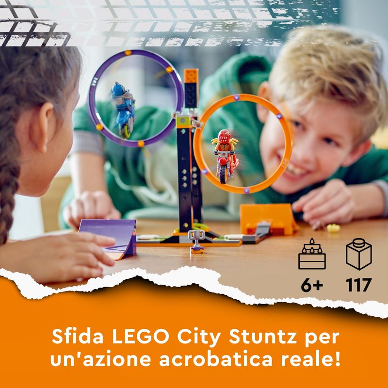 LEGO-City-Stuntz-60360-Sfida-Acrobatica--Anelli-Rotanti-Gare-per-1-o-2-Giocatori-con-Moto-Giocattolo-Giochi-per-Bambini