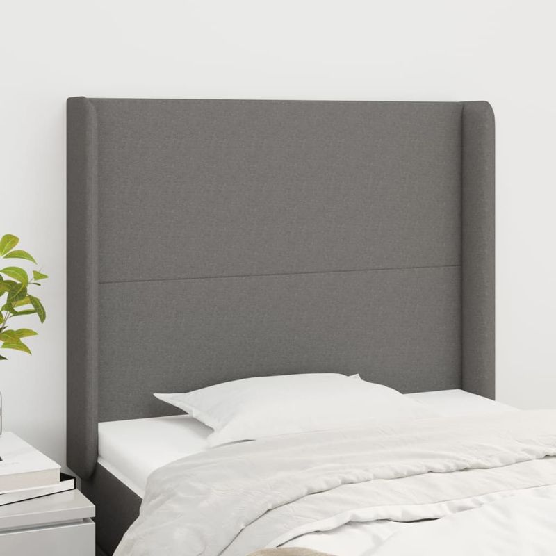 Testiera-ad-Orecchio-Grigio-Scuro-93x16x78-88-cm-in-Tessuto