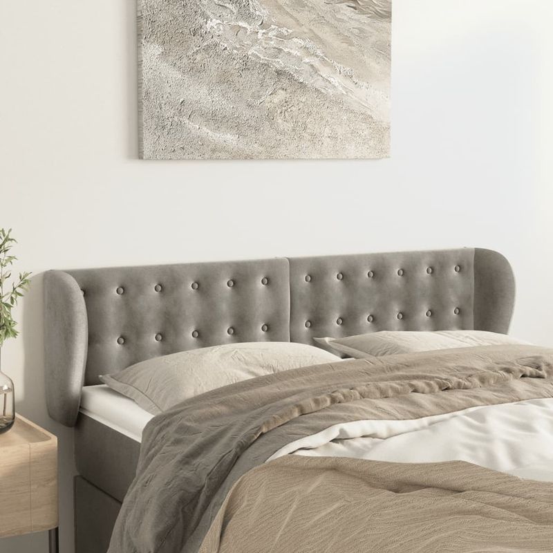 Testiera-ad-Orecchio-Grigio-Chiaro-83x23x118-128-cm-in-Velluto