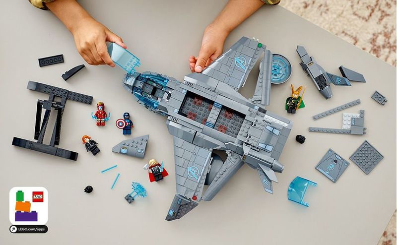 giochi-per-bambini-mattoncini-lego-costruzioni-lego-modellino-da-costruire-lego-marvel-supereroi-personaggi-marvel-avengers-lego-marvel-avengers-aereo-giocattolo-astronave-giocattolo-Thor-Iron-Man-Black-Widow-Loki-Captain-America