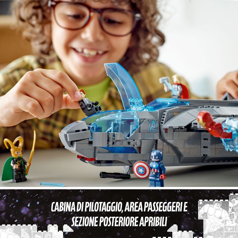 giochi-per-bambini-mattoncini-lego-costruzioni-lego-modellino-da-costruire-lego-marvel-supereroi-personaggi-marvel-avengers-lego-marvel-avengers-aereo-giocattolo-astronave-giocattolo-Thor-Iron-Man-Black-Widow-Loki-Captain-America