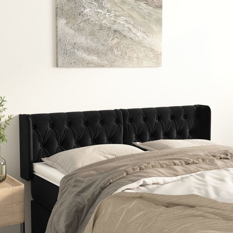 Testiera-ad-Orecchio-Nera-147x16x78-88-cm-in-Velluto