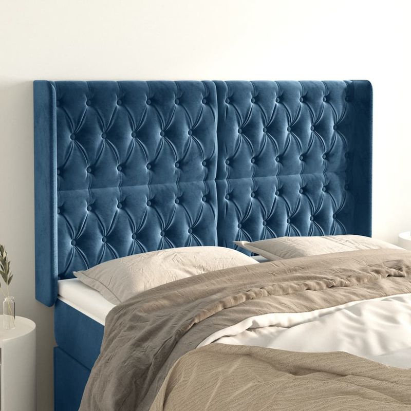 Testiera-ad-Orecchio-Blu-Scuro-163x16x78-88-cm-in-Velluto