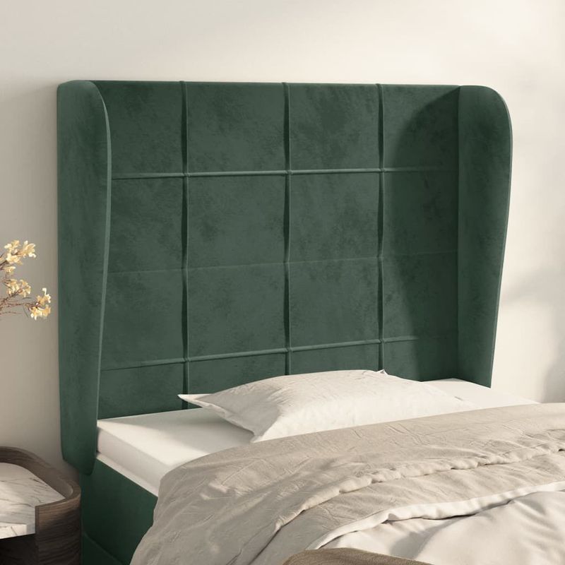 Testiera-ad-Orecchio-Verde-Scuro-83x23x118-128-cm-in-Velluto