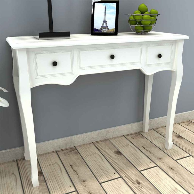 vidaXL-Tavolo-Consolle-da-Trucco-con-3-Cassetti-Bianco-