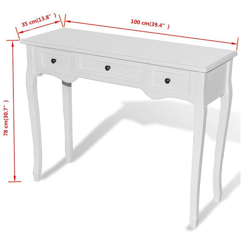 vidaXL-Tavolo-Consolle-da-Trucco-con-3-Cassetti-Bianco-