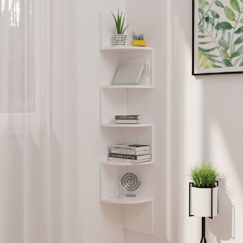 vidaXL-Scaffale-Angolare-a-Muro-Bianco-Lucido-19x19x123-cm-Truciolato