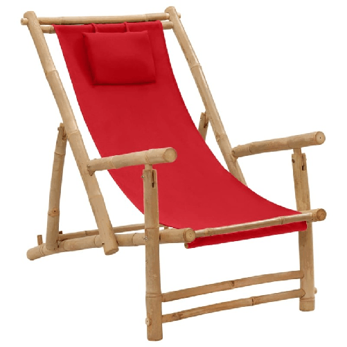 vidaXL-Sedia-a-Sdraio-in-Bambu-e-Tela-Rosso