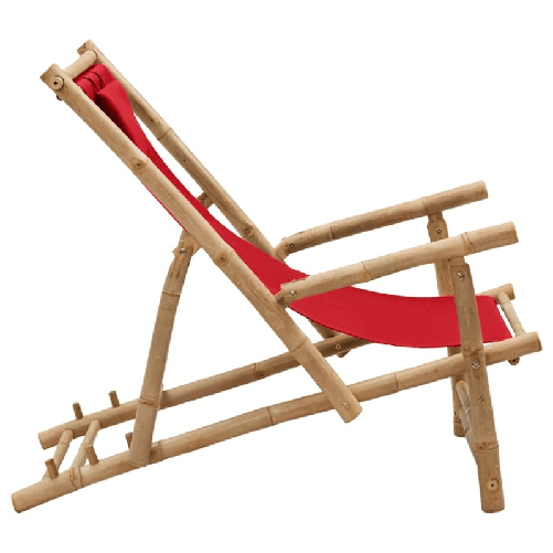vidaXL-Sedia-a-Sdraio-in-Bambu-e-Tela-Rosso