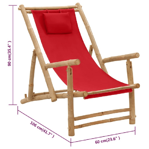vidaXL-Sedia-a-Sdraio-in-Bambu-e-Tela-Rosso
