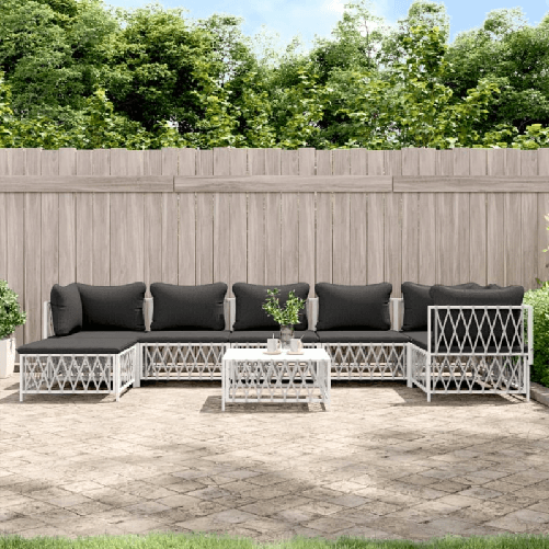 vidaXL-Set-Salotto-da-Giardino-8-pz-con-Cuscini-in-Acciaio-Bianco