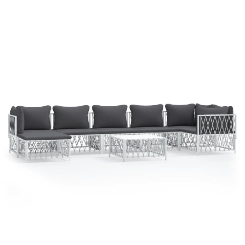 vidaXL-Set-Salotto-da-Giardino-8-pz-con-Cuscini-in-Acciaio-Bianco