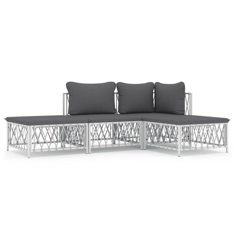 vidaXL-Set-Salotto-da-Giardino-4-pz-con-Cuscini-in-Acciaio-Bianco
