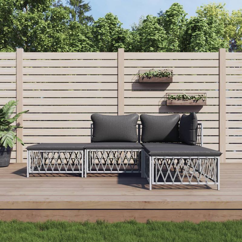 vidaXL-Set-Salotto-da-Giardino-4-pz-con-Cuscini-in-Acciaio-Bianco