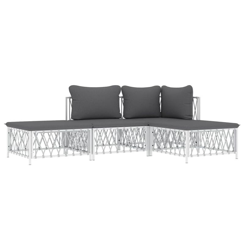 vidaXL-Set-Salotto-da-Giardino-4-pz-con-Cuscini-in-Acciaio-Bianco