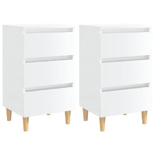 VidaXL Comodini con Gambe in Legno 2 pz Bianco Lucido 40x35x69 cm