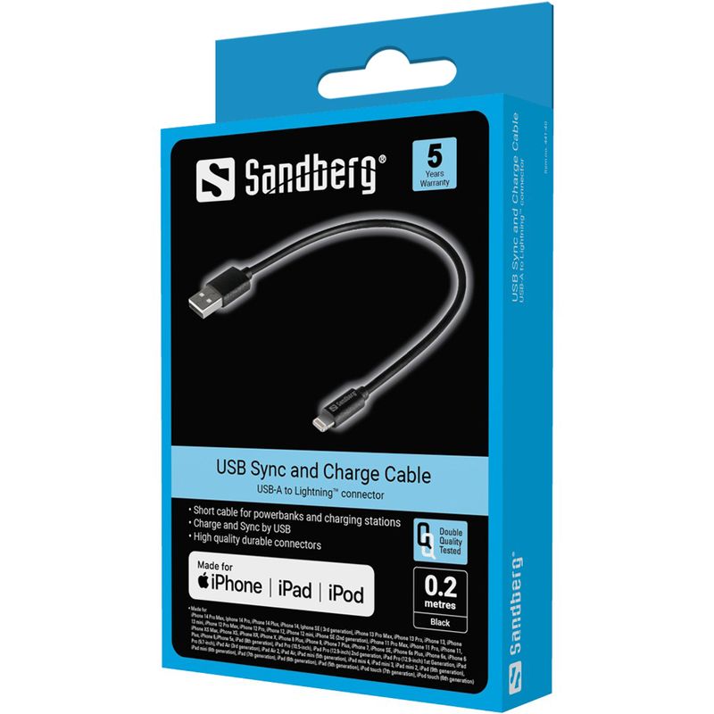 Sandberg-USB>Lightning-MFI-0.2m-Black