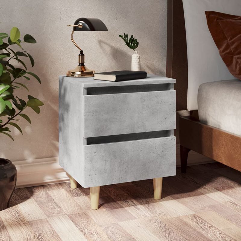 vidaXL-Comodino-Gambe-in-Massello-di-Pino-Grigio-Cemento-40x35x50-cm